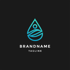 water drop  Logo design vector template Linear style. Blue Droplet lines aqua Logotype icon