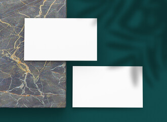 3D Render Business Card Mockup With Marble Tiles