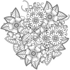 Mehndi flower for henna, mehndi, tattoo, decoration. decorative ornament in ethnic oriental style. doodle ornament. outline hand draw illustration. coloring book page.