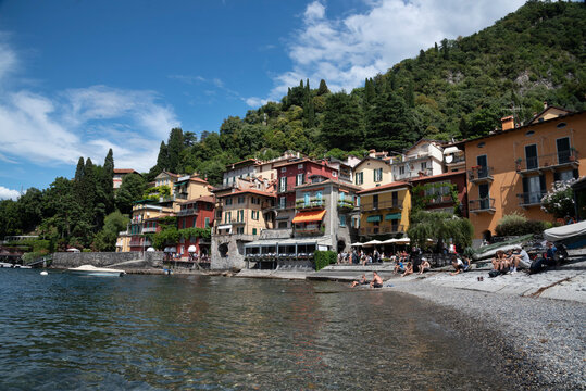 Italy, Lombardy, Lake Como, Varenna. Scenic and popular tourist area, lake with houses on hillside