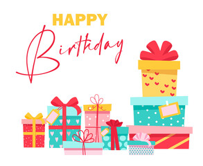 Gift boxes vector. Colorful birthday gifts in a box and wrapped with a ribbon. isolated illustrations.