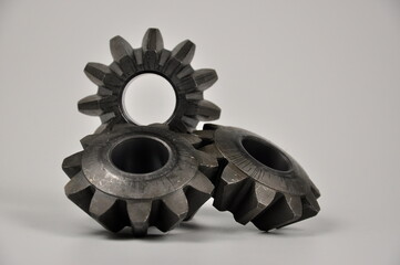 Metal cogs cogwheels. Set of gears.