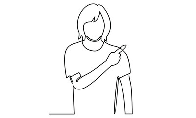 Continue line of woman pointing hand gesture copy space to present or introduce something