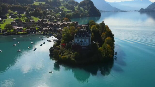 Amazing Lake Brienz in Switzerland with its blue water - aerial view