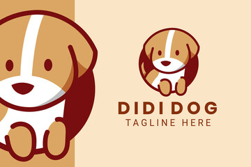 Cute Kawaii Puppy Dog Mascot Cartoon Logo Design Icon Illustration Character Hand Drawn. Suitable for every category of business, company, brand like pet store or pet shop, toys, food, and many more