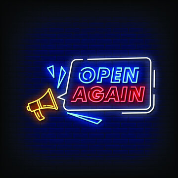 Open Again Neon Signs Style Text Vector