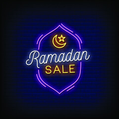 Ramadan Sale Neon Signs Style Text Vector