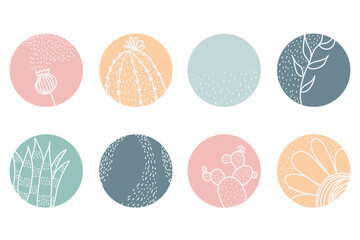 Highlight cover set, abstract floral botanical icons for social media. Vector illustration