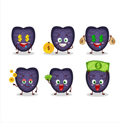 Slice of black strawberry cartoon character with cute emoticon bring money