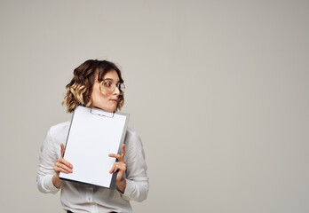 Business woman in shirt with document folder Blank paper mockup