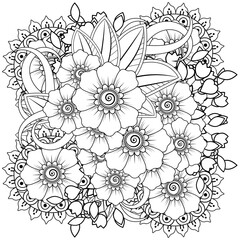 Mehndi flower for henna, mehndi, tattoo, decoration. decorative ornament in ethnic oriental style. doodle ornament. outline hand draw illustration. coloring book page.