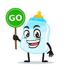 vector illustration of pacifier mascot or character holding sign says go