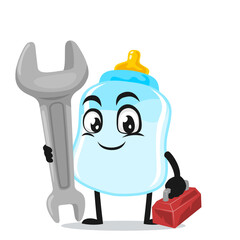 vector illustration of pacifier mascot or character wearing service costume and holding wrench