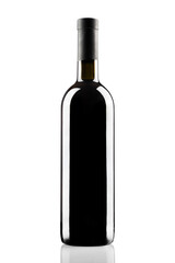 bottle of red wine without label isolated on white background