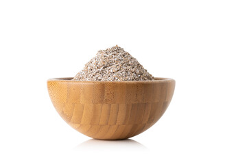 chopped fiber in wooden bowl isolated on white background