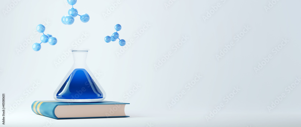 Aufkleber education concept. 3d of book and experimental flask on white background. modern flat design isometr