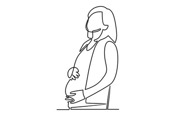 Continue line of pregnant woman caressing her belly