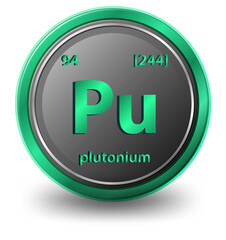 Plutonium chemical element. Chemical symbol with atomic number and atomic mass.