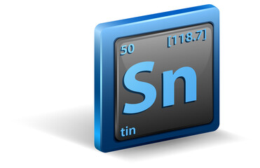 Tin chemical element. Chemical symbol with atomic number and atomic mass.