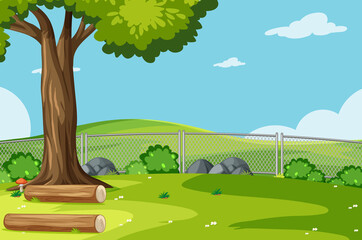 Fototapeta premium Empty park scene with tree and bushes