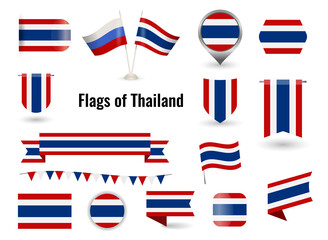 Flag of Thailand. Circle and square and round Thailand flag. Big set of icons and symbols. Collection of different flags of horizontal and vertical. vector illustration.