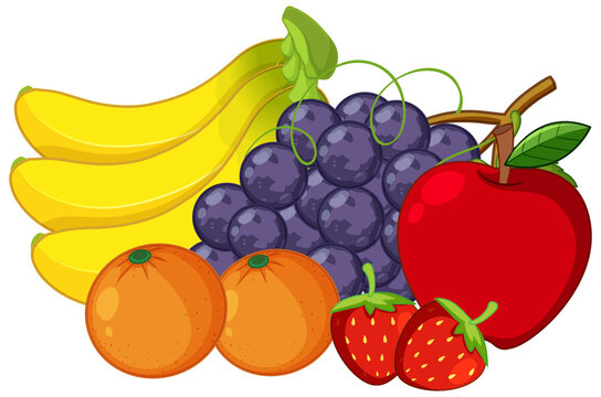 Set of colourful fruit on white background