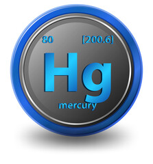 Mercury chemical element. Chemical symbol with atomic number and atomic mass.