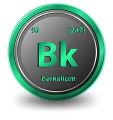Berkelium chemical element. Chemical symbol with atomic number and atomic mass.