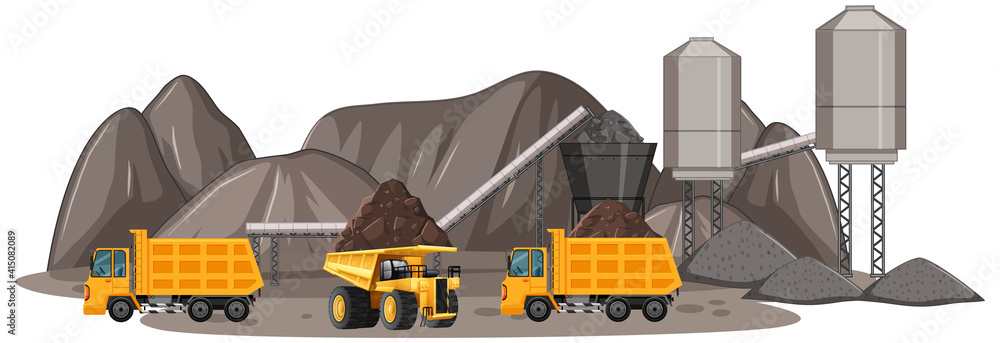 Wall mural Coal mining scene with construction trucks