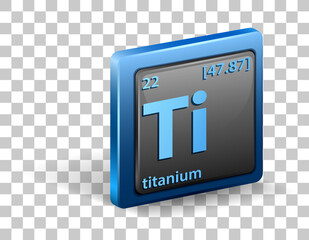 Titanium chemical element. Chemical symbol with atomic number and atomic mass.