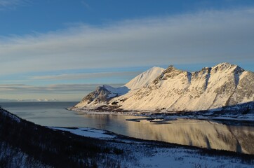 overview photo of the small fishing settlement of Grunnfarnes on the island of Senja in Northern Norway