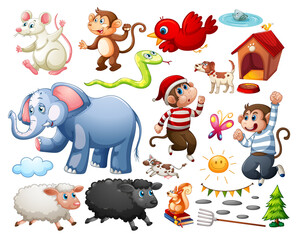 Set of different nursery rhyme character isolated on white background