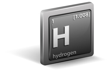 Hydrogen chemical element. Chemical symbol with atomic number and atomic mass.