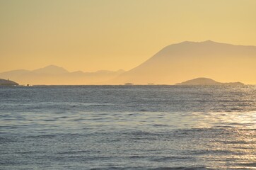Fototapeta premium majestic sunset and sea fog in early spring