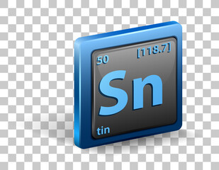Tin chemical element. Chemical symbol with atomic number and atomic mass.