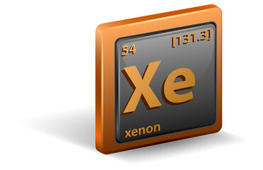 Xenon chemical element. Chemical symbol with atomic number and atomic mass.