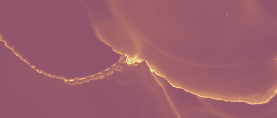 Ink Golden Background. Brown Glitter Liquid.