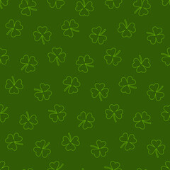 Fototapeta na wymiar green repetitive background with shamrock outlines. vector seamless pattern. saint patrick's day. fabric swatch. wrapping paper. continuous print. design element for textile, banner, apparel, decor