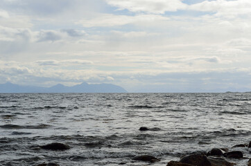 mountain and island sea view in early summer on senja island, northern Norway