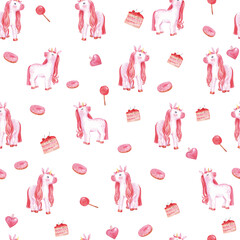 unicorns and sweets seamless pattern