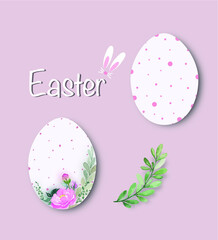 Vector lovely vintage watercolor Easter eggs for art work pink background decoration