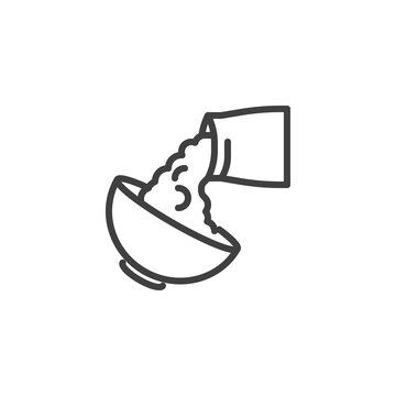 recommend clip art: Baking and cooking ingredient line icon. linear style sign for mobile concept and web design. Bowl and flour bag outline vector icon. Symbol, logo illustration. Vector graphics