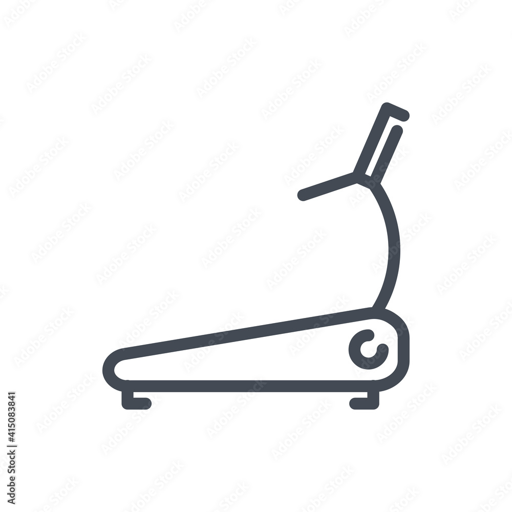 Poster treadmill line icon. running track and running machine vector outline sign.