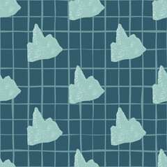 Antarctica seamless nature winter pattern with simple iceberg ornament. Navy blue chequered background.