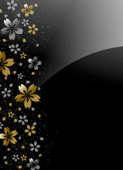 桜の花を表現した金銀の蒔絵　黒い背景　コピースペースあり