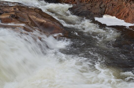 Cascading Mountain River Stream In Summer On The Island Of Senja