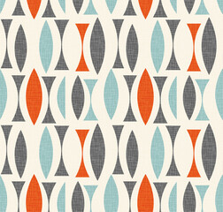 Seamless abstract mid century modern pattern. Retro design of geometric shapes. Use for backgrounds, fabric design, wrapping paper, scrapbooks and covers. Vector illustration. - 415086879
