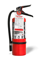 Fire extinguisher with inspection tag.  Portable ABC or multi-purpose dry chemical fire extinguisher with monoammonium phosphate. Isolated on white.
