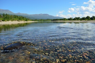 clean river stream with mountain landscape in Norway