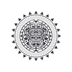 Polynesian Hawaiian style tattoo in the shape of a round mask. Tribal round pattern of the Mayan tribe. Isolated. Vector